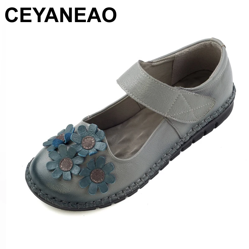 

CEYANEAO 2018Spring Handmade Women's shoes Genuine Leather Flats Flower Casual Shoes Woman Loafers Fashion Slip On Women's Flats