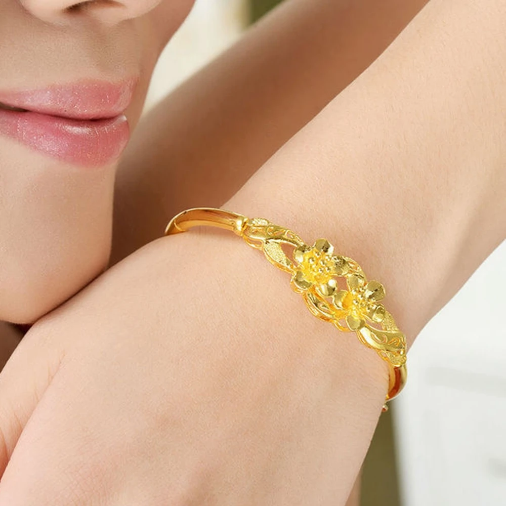 Женский свадебный браслет с цветочным узором желтое золото|bangle bracelet|women banglesbracelet