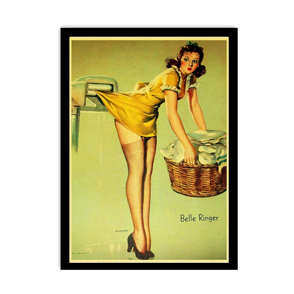 Vinatge Второй мировой войны Сексуальная булавка Девушка Ретро плакат крафт-бумага напечатаны сексуальные леди арт плакаты и принты стикер стены