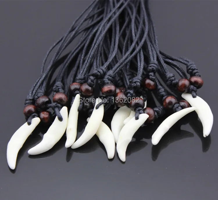 

Hot Selling 10pcs Tibet Amulet White Natural Fangs Wolf Tooth Charm Pendant Surfer Adjustable Necklace Gift MN306