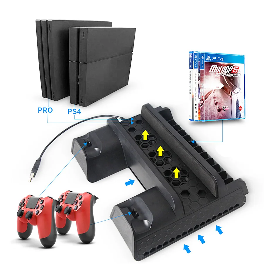 Вертикальная подставка для PS4/PS4 Slim/PS4 PRO охлаждающий вентилятор зарядная станция