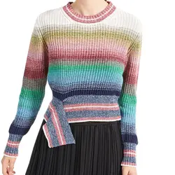 Раздельный свитер с плавным переходом цветов 2019 Ранняя осень новый асимметричный подол Радужный цвет пуловер свитер