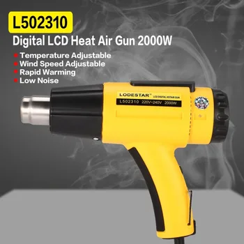 

L502310 2000W LCD Digital Electric Hot Air Heat Gun Temperature Fan Adjustable Shrink Wrap Paint Stripper DIY Tool + Nozzle