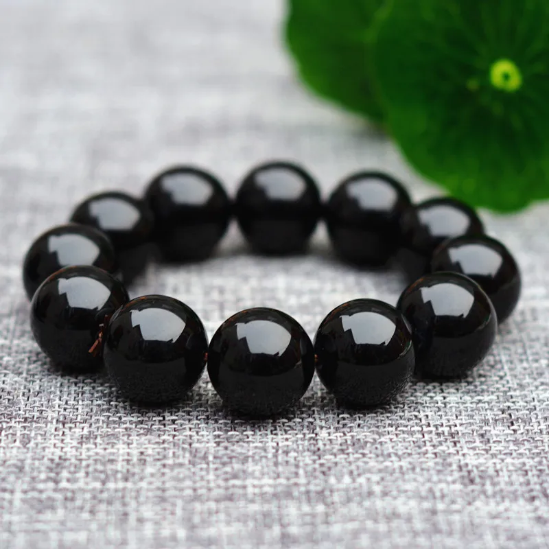 

Natural Black Chalcedony Jades Stone Bracelets 18mm Round Beads Bracelet Bangles Gift for Men Fashion Jades Stone Jewerly