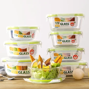 

Thickened glass lunch box microwave oven round transparent lunch box rectangular crisper covered glass bowl