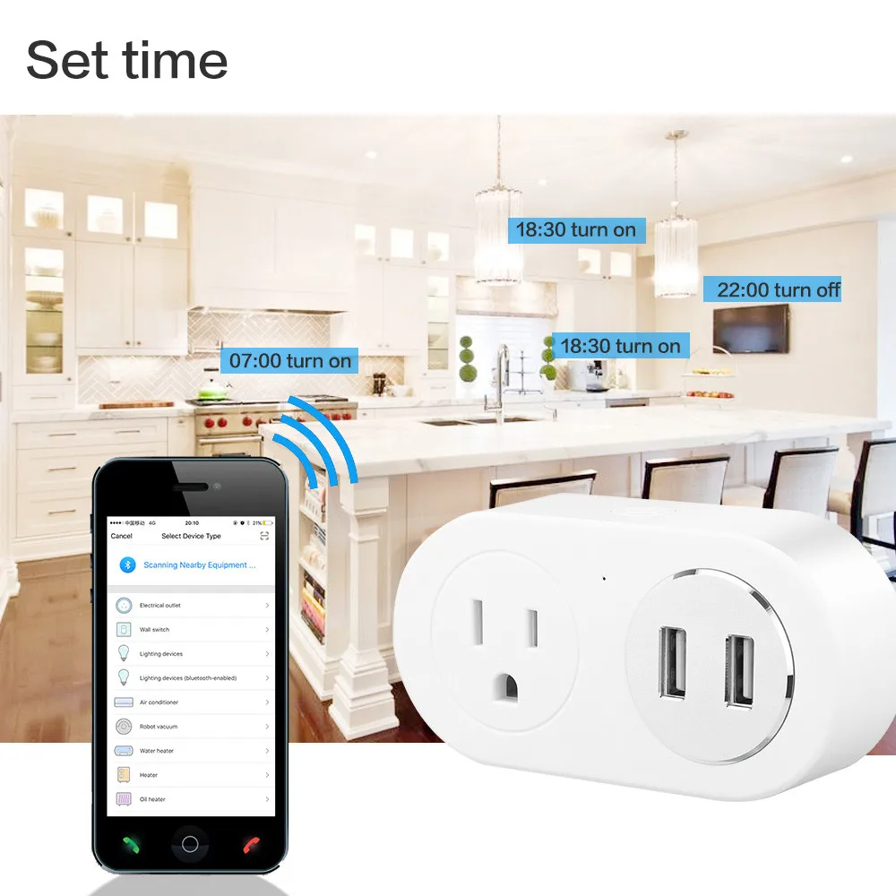 Wifi Интеллектуальный штекер с двойной usb зарядкой Amazon Echo для Google Home голосовая поддержка обратного отсчета закрывающая розетка 56