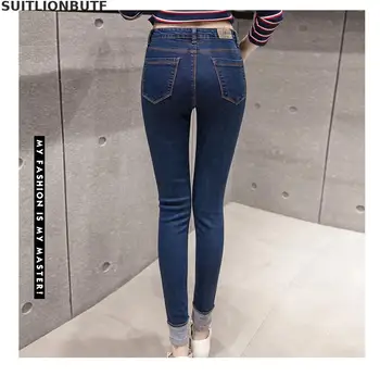 

2019xl Spring Summer Pencil Feet Jeans Push Up Jeans Woman Pants High Waist Full Length Women Black Jeans Office Lady Pants Free