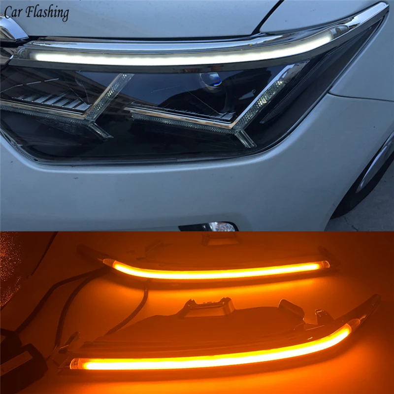 

Car flashing 2PCS For Toyota Camry 2015 2016 2017 2018 Car Headlight Eyebrow with Turn Signal 12V DRL LED Daytime Running Light