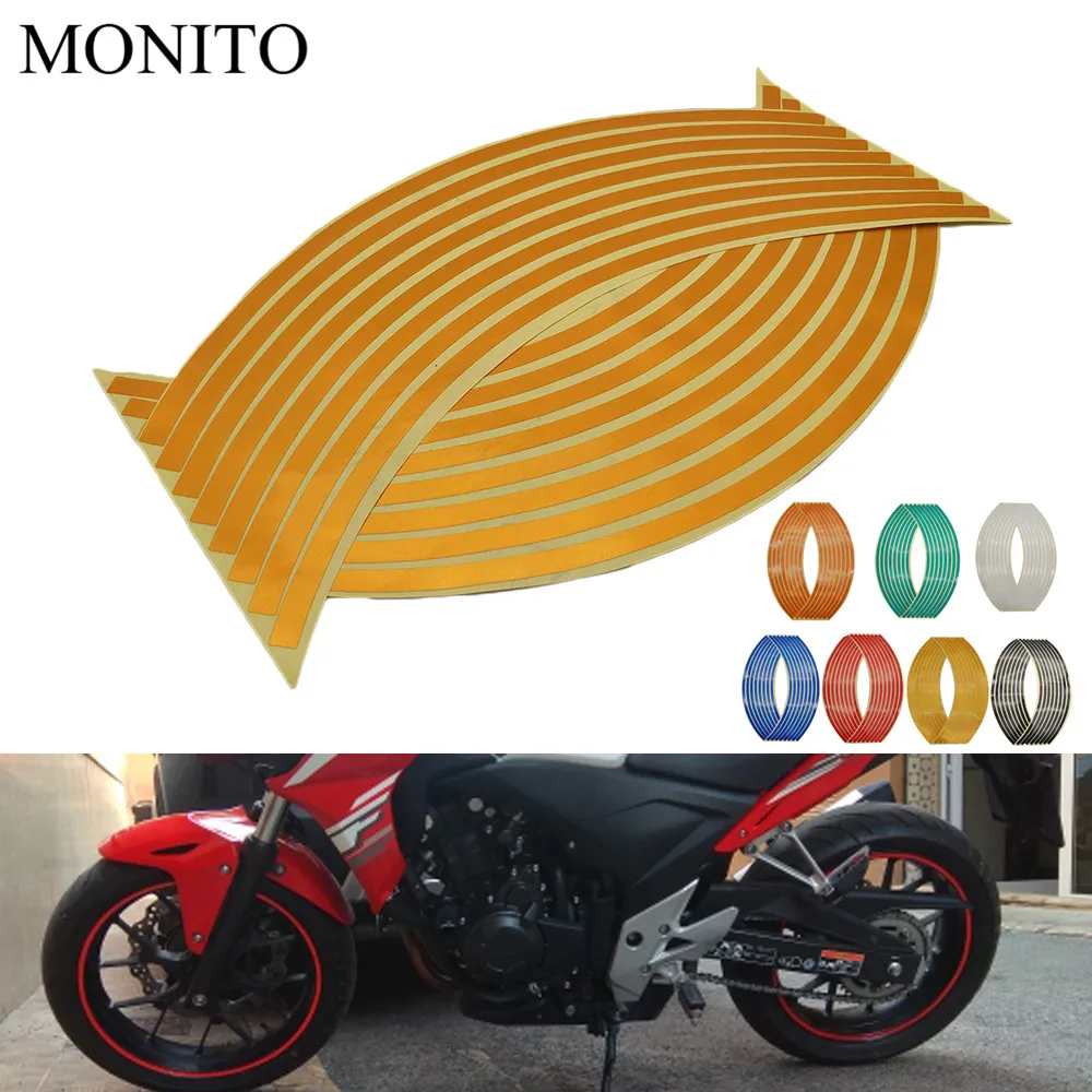 Популярные мотоциклетные наклейка для колес 1" 17" 1" отражающие наклейки ободная лента полоска для Honda PCX 125 150 KAWASAKI Versys 650 KLZ1000 Z400