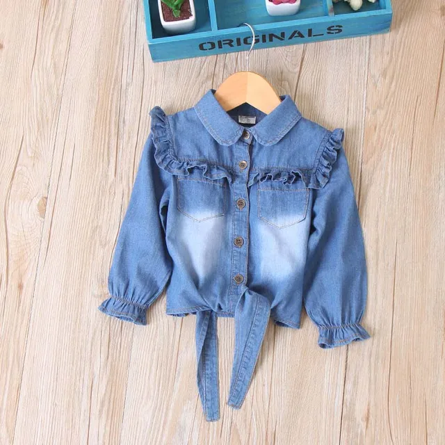 Casual Baby Girls Denim Shirts Long Sleeve Soft Kids Denim Blouse Cotton Children's Jeans Shirt
