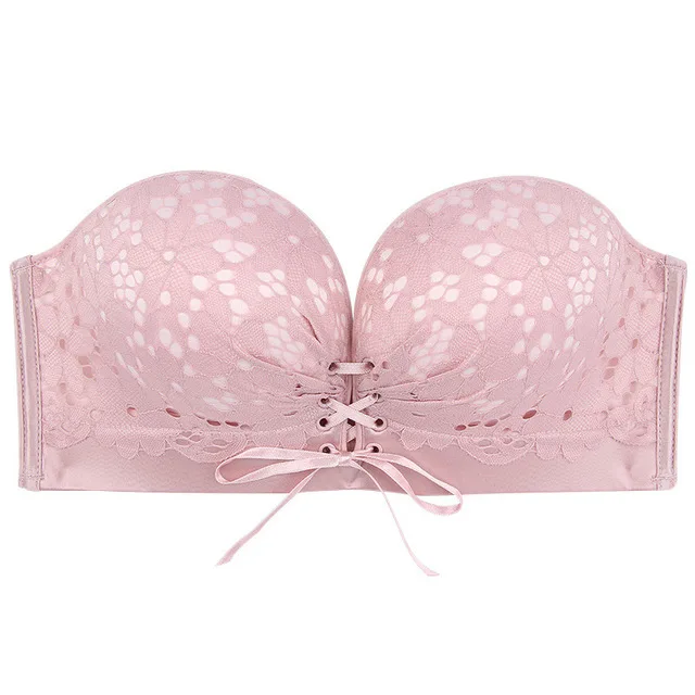 pink Jerrinut Сексуальный Невидимый бюстгальтер на спине, кружевной бюстгальтер без бретелек, пуш-ап, женское нижнее белье, бюстгальтер, Свадебный бюстгальтер, Bralete BH - Цвет: pink