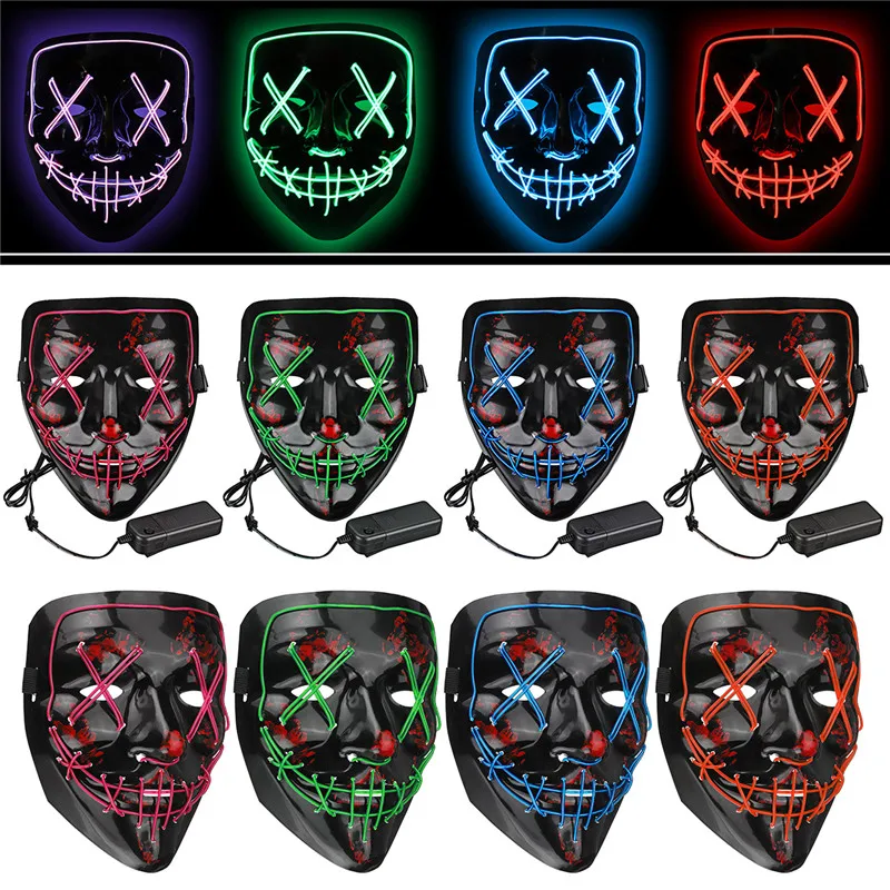 

Led Mask Halloween Party Masque Masquerade Masks Neon Maske Neon Light Skull LED Light Flash Grimace Fluorescent Novelty Mask