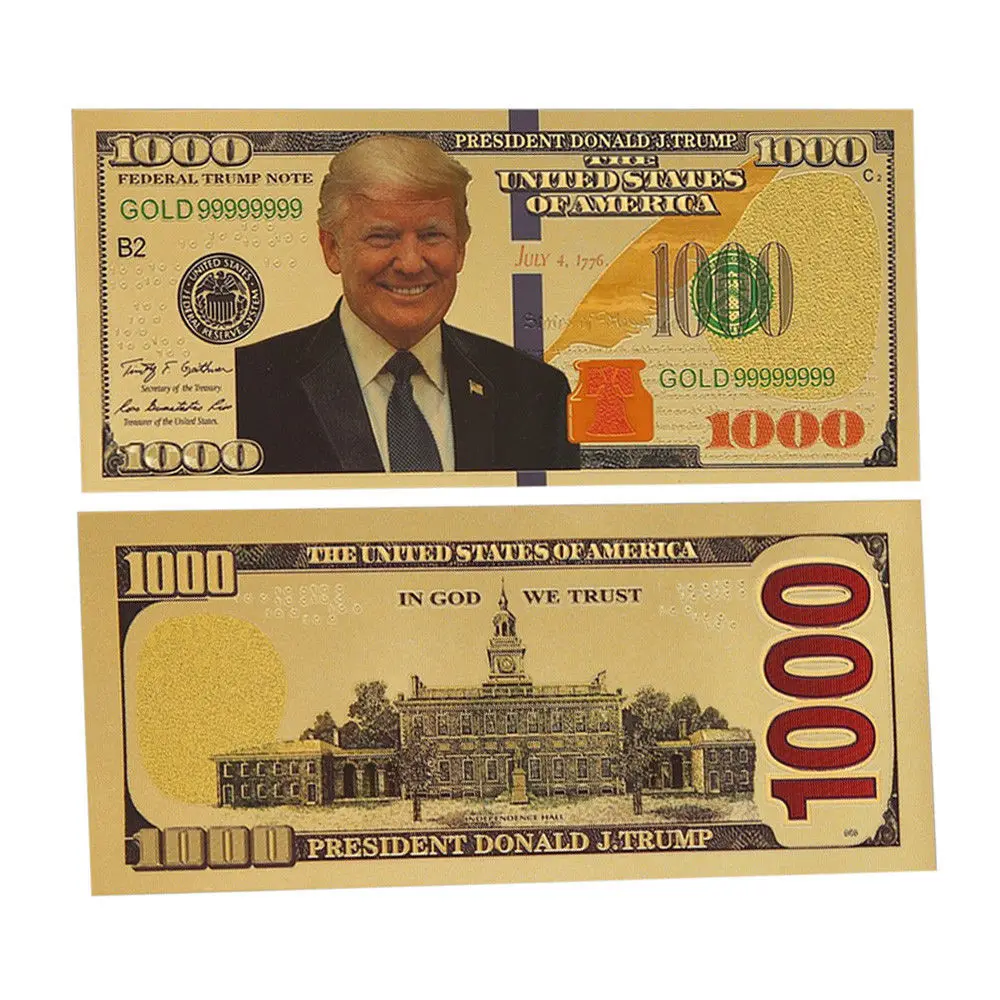 10 шт. Продвижение США президент Дональд Трамп цветной$1000 доллар банкнота Золотая фольга Трамп памятные поддельные деньги CA