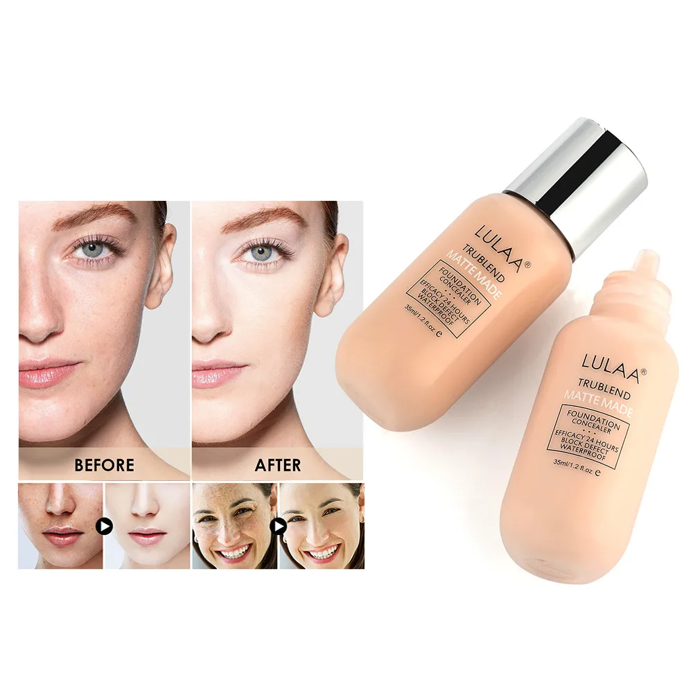 Natural 35ml Soft Matte Long Wear Foundation Oil Control Waterproof Concealer Liquid Foundation Cream Women Beauty Makeup TSLM1