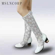 Дизайнерская Женская модная обувь размера плюс 34-43 ботинки-гладиаторы на высоком каблуке из сетчатого материала пикантные вечерние осенние женские ботинки на среднем каблуке на молнии с кружевом