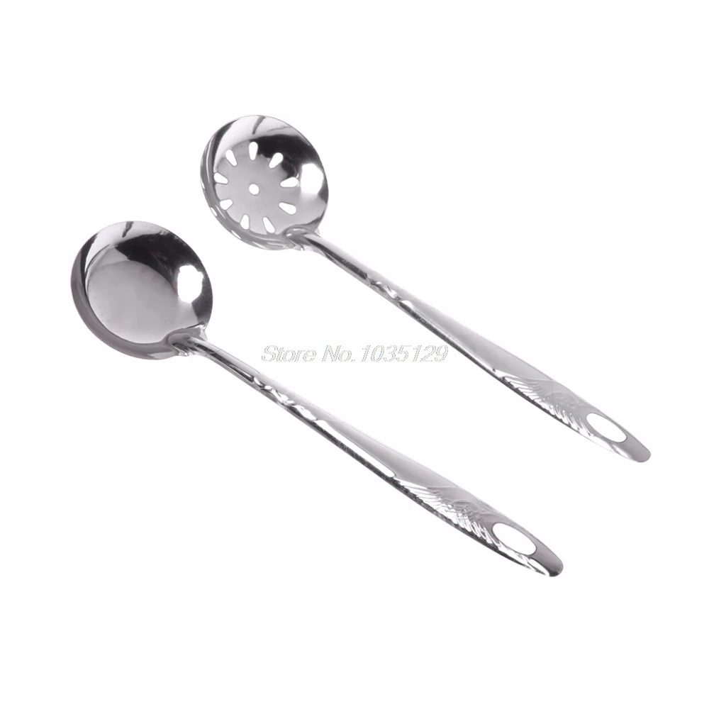 

2Pcs Stainless Steel Large Soup Spoon Ladle Skimmer Colander Filter Kitchen Tool