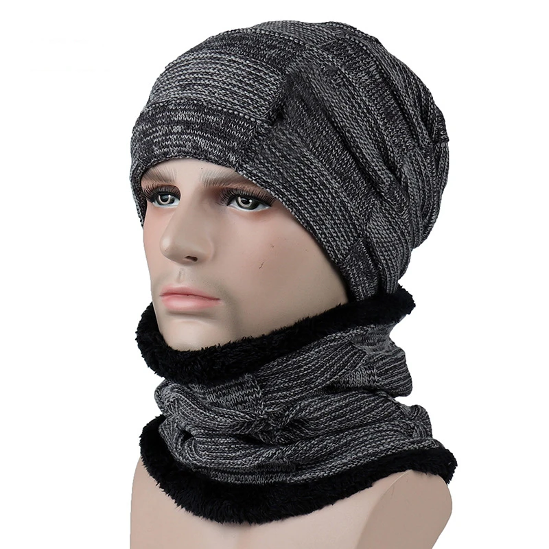 Wuaumx Мода шеи Теплое кольцо шарф зимние шапки для мужчин женщин шапочки шляпа с бархатной мешковатой вязаной шапочкой набор маска Bonnet капот