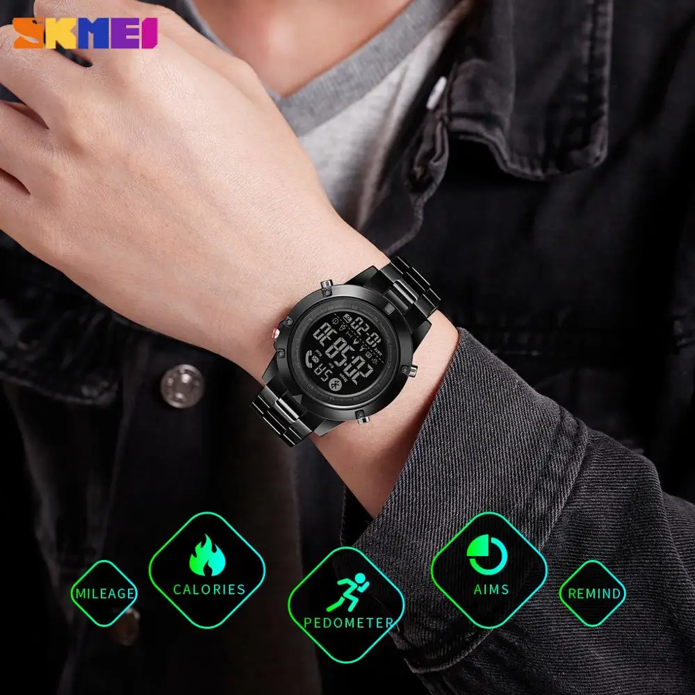 SKMEI Smart Bluetooth Men's Watch Pedometer Calorie Fitness Clock Digital Heart Rate Sleep Wristwatch Monitor reloj inteligente