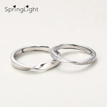 

SpringLight Real 925 Sterling Silver Creative Designer Fine Jewelry Minimalist Elegant Turning Couple Rings for Women Bijoux