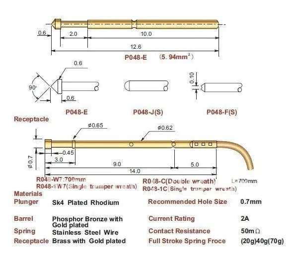

FREE SHIPPING 100PCS/LOT R048-1W7 14.0MM SPRING TEST PROBE RECEPTACLE