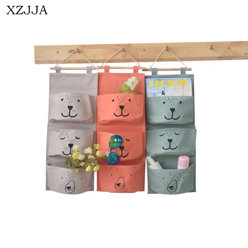 

XZJJA Multilayer Hanging Organizers Bear Kitchen Bathroom Sundries Storage Bag Linen Wall Door Wardrobe Hang Bag Toys 3 Pockets