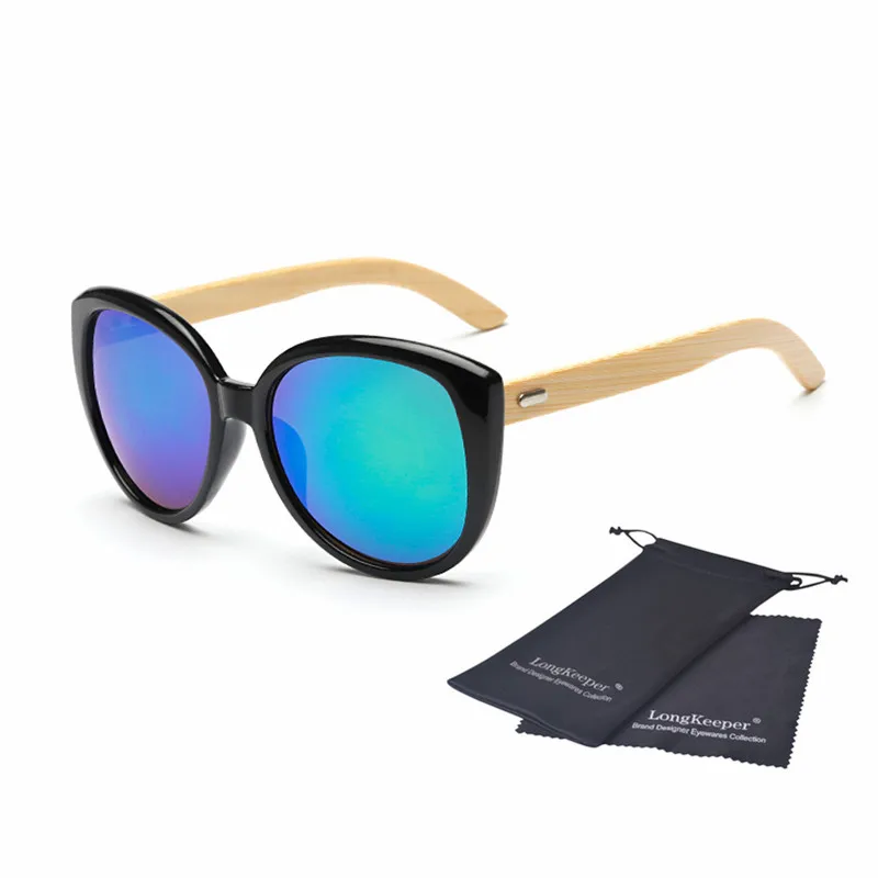 Длинные Хранитель негабаритных Ретро Для женщин бамбука солнцезащитные очки кошачий глаз деревянные очки Для мужчин бренд Дизайн оригинальные деревянные солнцезащитные очки UV400 - Цвет линз: Black Green