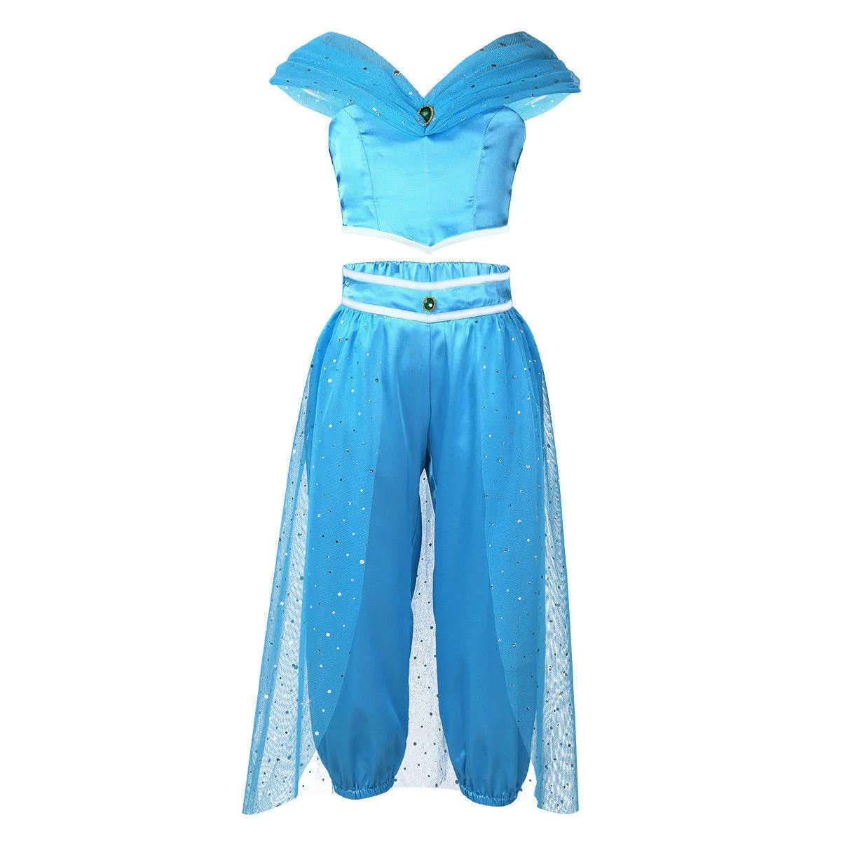 Маскарадный костюм принцессы жасмин с волшебной лампой для девочек, индийский танец живота, синий топ и штаны, комплект одежды, вечерние наряды - Цвет: Jasmine Costume