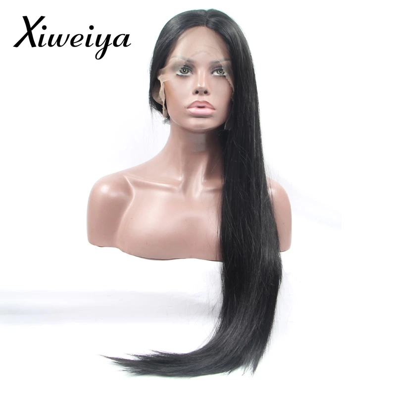 Xiweiya Heat resistant synthetic lace front balck hair wig straight