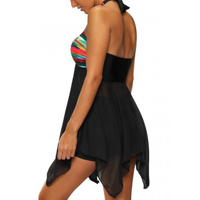 Купальник с открытой спиной и принтом и черные шорты женские Танкини из двух частей купальник юбка пляжная одежда большая чашка размера плюс 5XL