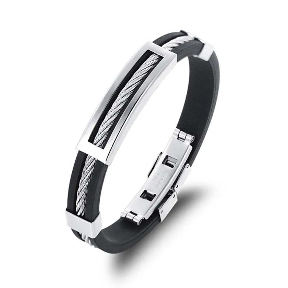 Fashion Jewelry titanium steel silica gel bracelet men jewelry