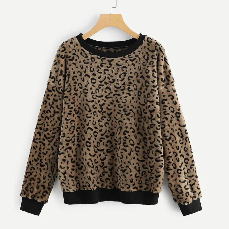Осенние свитера женские повседневные леопардовые принты с длинным рукавом Вязаные Пуловеры женские свитера с круглым вырезом Свободный