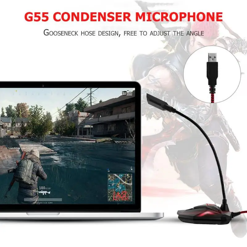 G55 игровой микрофон Стенд всенаправленный регулируемая, USB, проводная Студийный микрофон
