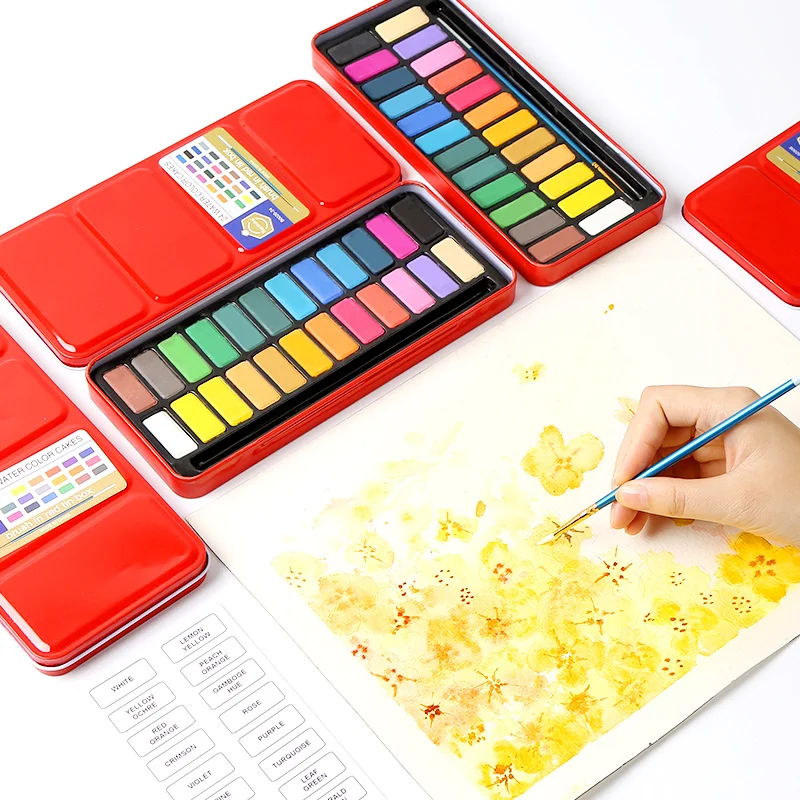 

18/24 Colors Bright Watercolor Paint Set Tin Metal Box With Bonus Brush High Color Density Watercolor Paints For School Student