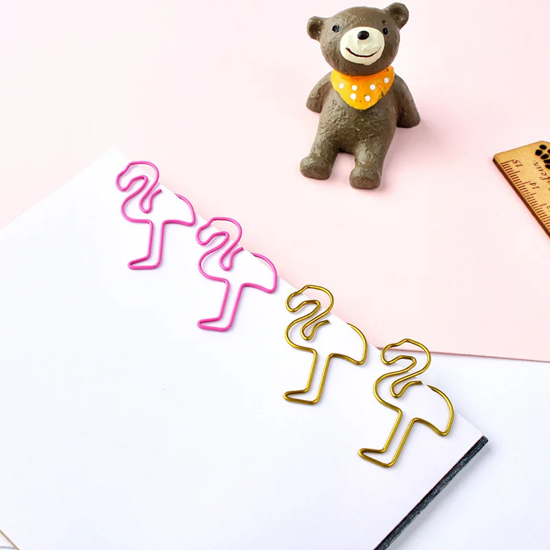 

2020 New 20 Piece Metallic Gold/Pink Flamingo Bookmark Paperclip School Paper Stationery Escolar Papelaria Gift Stationery