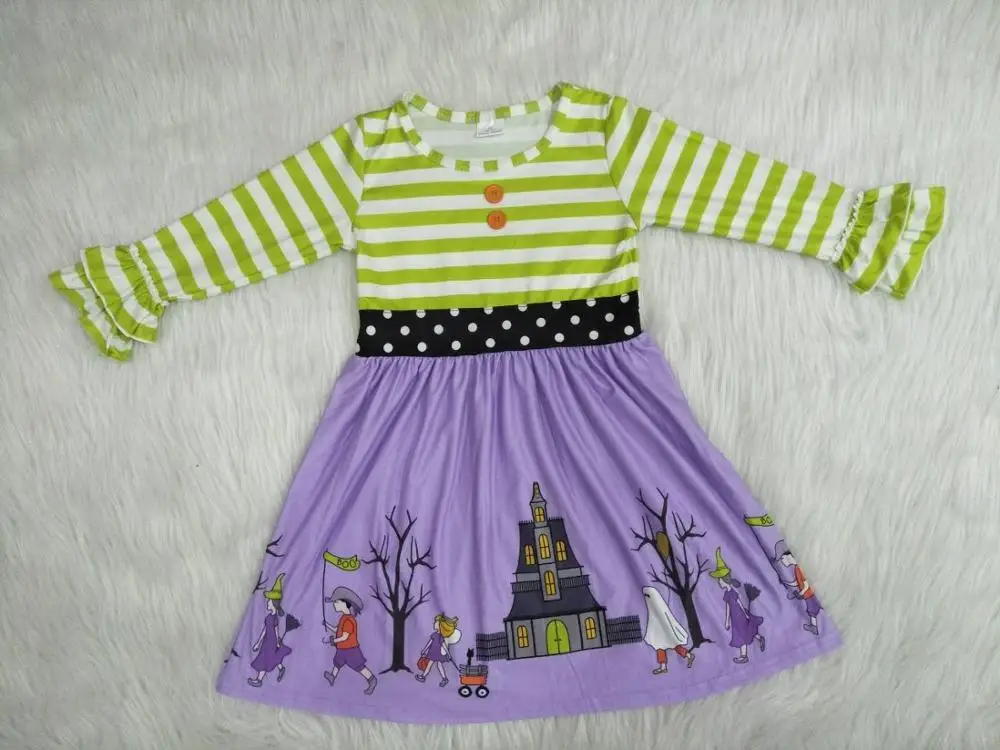 /розничная ; платье с длинными рукавами для маленьких девочек; стильная детская одежда в полоску на Хэллоуин; одежда для детей; gxj
