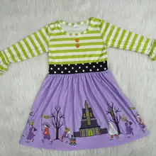 /розничная ; платье с длинными рукавами для маленьких девочек; стильная детская одежда в полоску на Хэллоуин; одежда для детей; gxj
