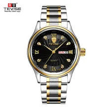 TEVISE Luxury Week Day Date Watch Men 2018 Waterproof Fashion Quartz Stainless Steel Wrist Watches for Men relogio masculino
