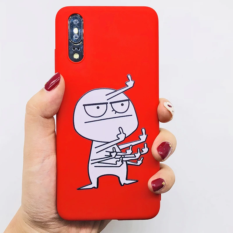

Funny Cartoon Lovers Phone Case For Huawei P20 lite P Smart P20 pro Nova 3 3i 3E Case Middle Finger Cover Retro Red Black Cases