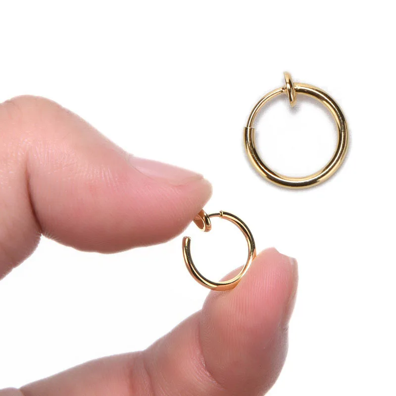 

8Pcs Goth Punk Clip On Fake Piercing Body Nose Lip Rings Hoop Ear Tongue Ring 10mm Unisex Tongue Ring 6 Colors