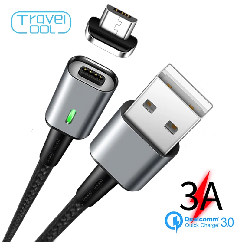 Travelcool USB Магнитный Micro Зарядное устройство кабель QC 3 0 быстрой зарядки 3A магнит