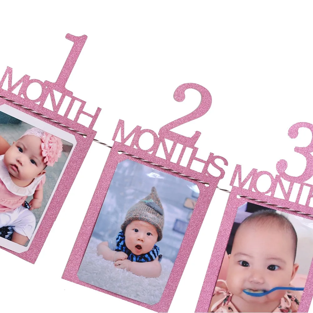 Первый день рождения месяц фото плакат новорожденный от 1 до 12 месяцев Фото гирлянда для детей день рождения ребенка 1st настенные украшения