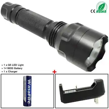 

Q5 LED C8 Flashlights Waterproof 3 Modes LED Torch Self-Defense Torch Lamp with 18650 Battery+Charger for Camping Cycling