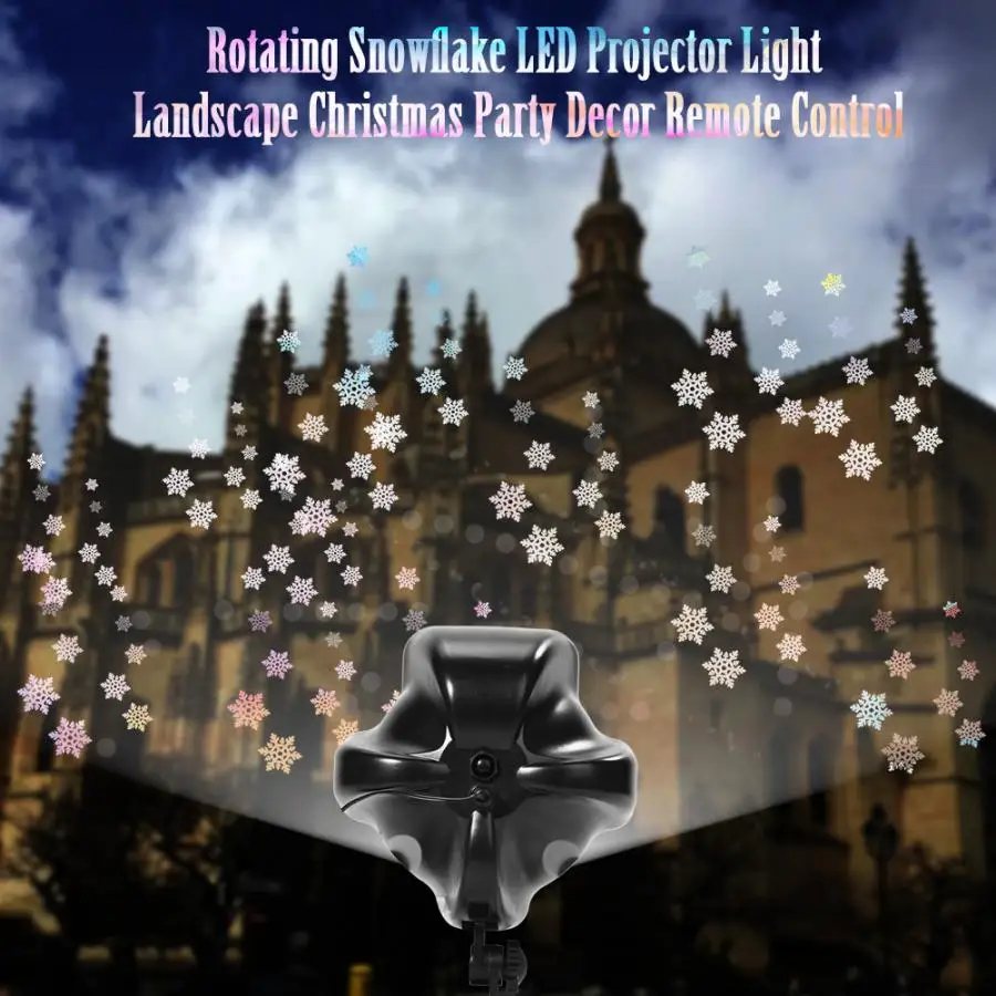 Вращающийся светодиодный проектор со снежинками, пейзаж, декор для рождественской вечеринки, дистанционное управление, гирлянды, свадьба, открытый сад, США, вилка