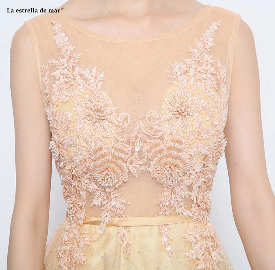 Brautjungfernkleid2019 круглый вырез Тюль Кристалл линия светло-Золотое платье подружки невесты длинные платья casamento convidados