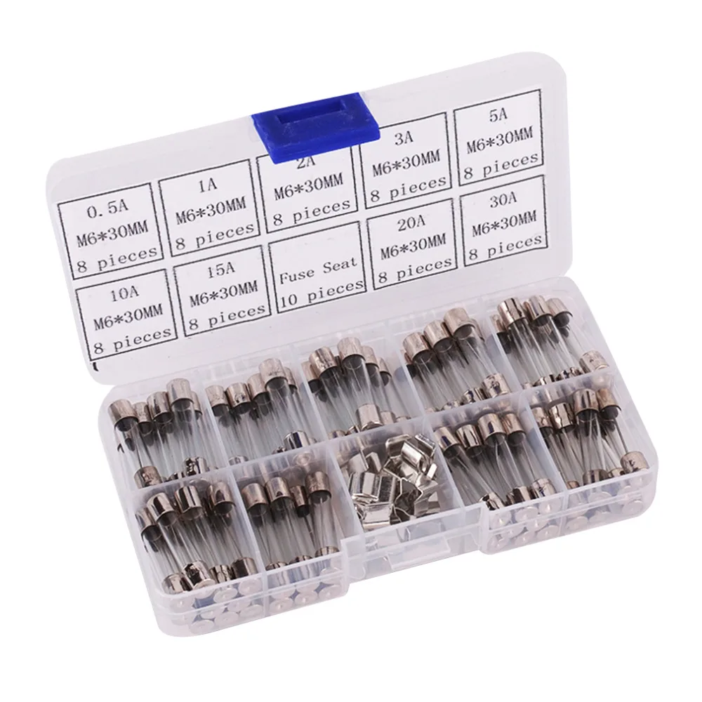 72pcs 6 30mm glass tube fuse car electrical assorted kit w