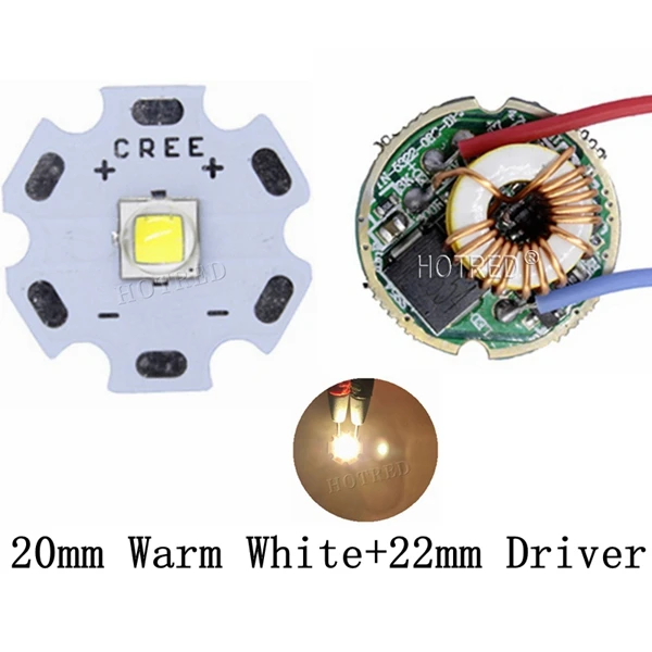 10 Вт Cree XM-L2 T6 XML2 T6 светодиодный светильник 20 мм PCB белый теплый белый нейтральный белый+ 22 мм 5 режимов 3-12 в драйвер для DIY фонарь светильник-вспышка - Испускаемый цвет: Warm White 20mm