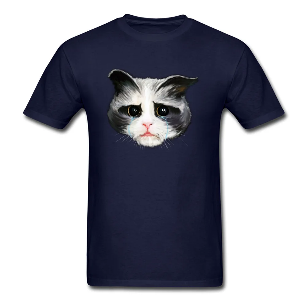 New Design Man T Shirts Sad Cat Casual Tops & Tees 100% Cotton Short Sleeve Fashionable Sweatshirts Round Collar Sad Cat navy