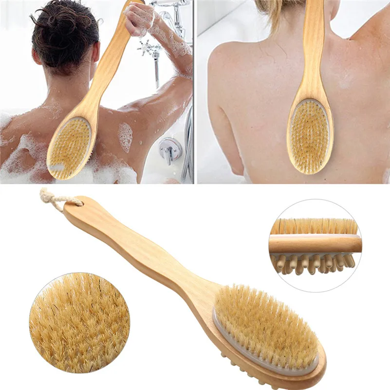 

Brush Both Sides Natural Bristle Wooden Bath Shower Body Back Brush Spa Scrubber Soap Cleaner Exfoliating Cleaning Massage Wash