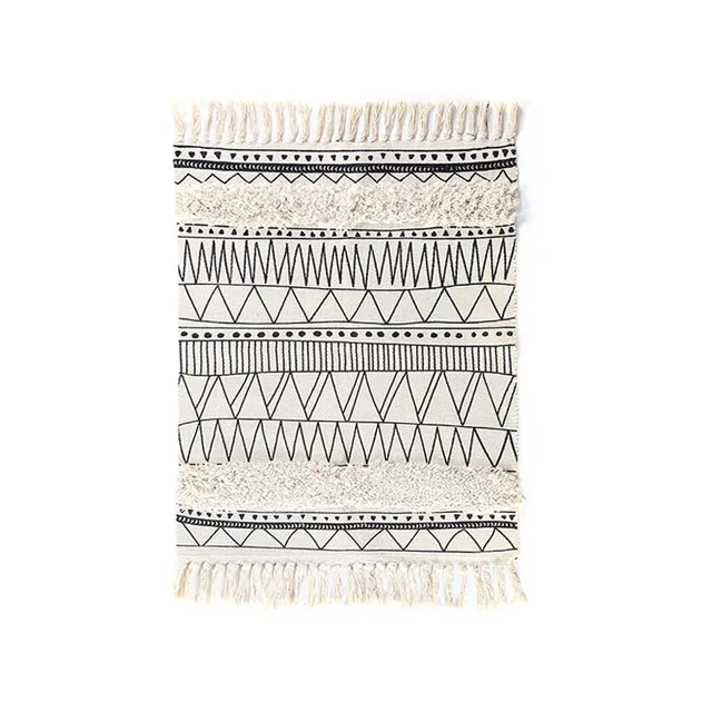 Cotton Handmade Rug Tassels Black and White Stripes Multi function Area