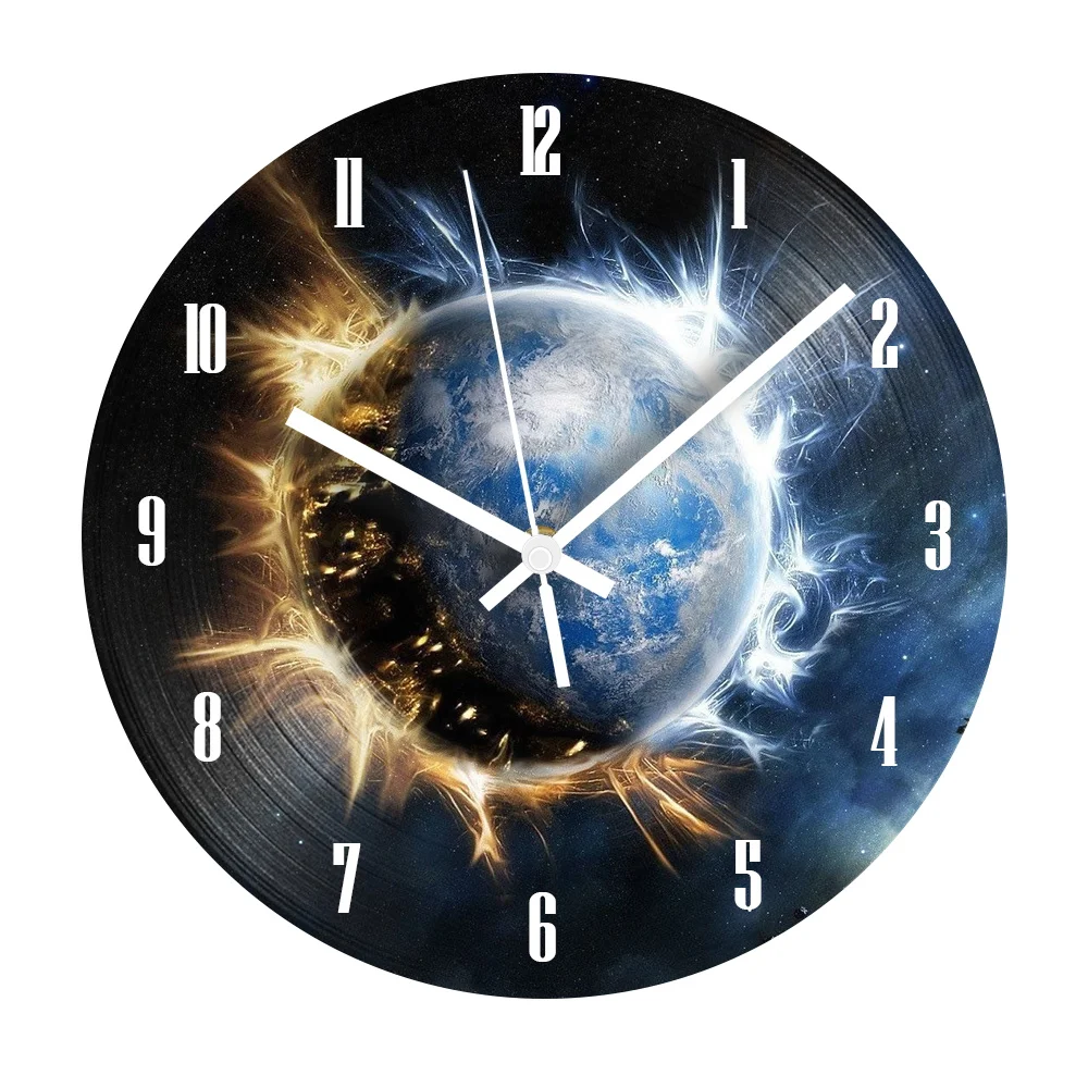 

Earth Digital Wall Clock Modern Design Arabic Number Planet Silent Vintage Vinyl Record Clock for Living Room Home Decor Gift